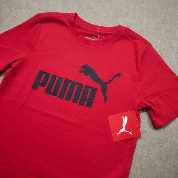 Puma Red Short Sleeve Logo Boys T-shirt -Q - Picture 2 of 3